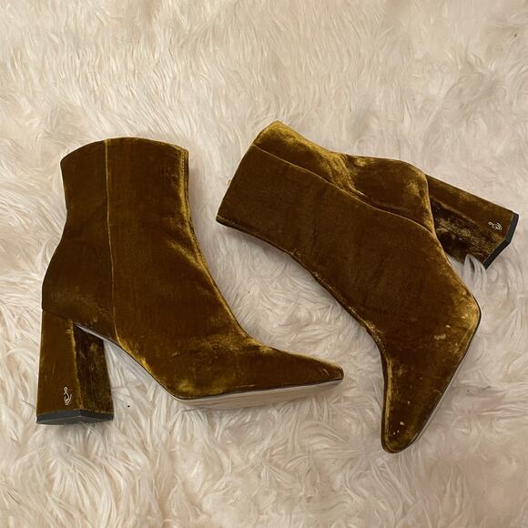 Sam Edelman 8.5 Codie Rust Velvet Ankle Boots | Block Heel, Luxe Holiday Shoe - Picture 11 of 11